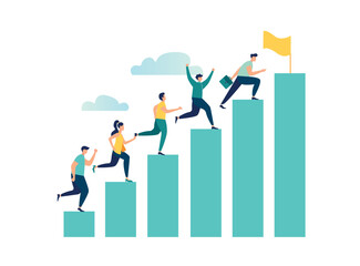 Business development plan for improvement, teamwork contributes to increased income, growth and achievements, team strategy concept for business success, vector illustration