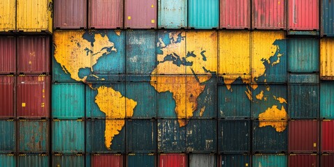 Global Trade Transforms Through Shipping Containers at a Busy Port Highlighting International Trade Routes on a World Map