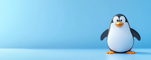 Obraz premium Playful penguin beside white mockup board, ice-themed, 3D illustration