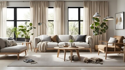 Bright and Airy Living Room with Stylish Neutral Palette, Plush Seating, and Abundant Greenery for a Fresh Look (85)