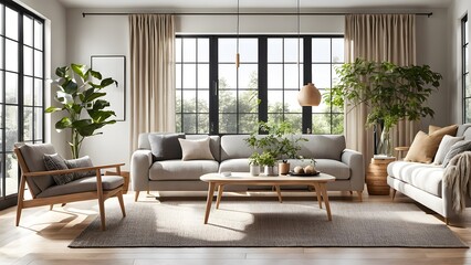 Bright and Airy Living Room with Stylish Neutral Palette, Plush Seating, and Abundant Greenery for a Fresh Look (86)