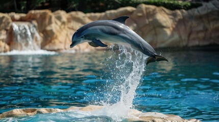 Fototapeta premium Wild animals showcasing emotions, a dolphin jumping joyfully out of the water
