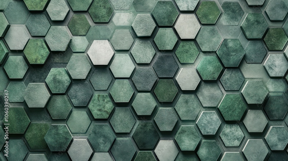 Poster an overhead shot of a hexagonal pattern made up of various textures, including smooth, glossy,