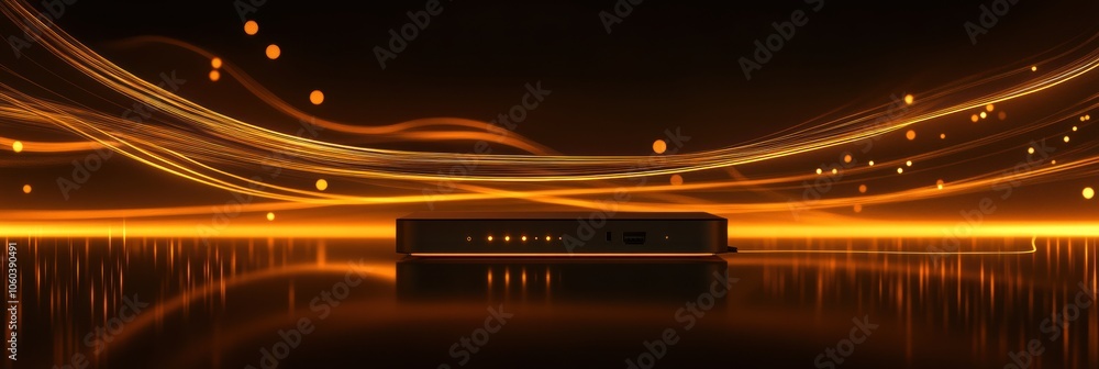 Poster Network cables and a router are illuminated by abstract glowing lines, showcasing the essence of digital connectivity and speed. Generative AI