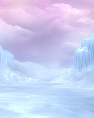 Icy Mountain Landscape with Purple Sky - 3D Illustration