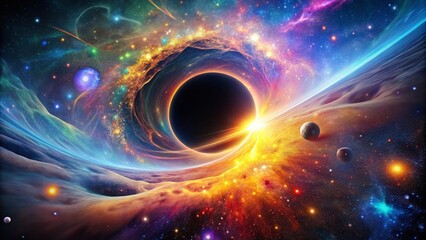 Abstract Beauty of a Black Hole: A Stunning 3D Galaxy Design with Supernova Flare, Glowing Light, and Cosmic Singularity for Space-themed Wallpaper