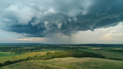 Summer thunderstorm with dark clouds looming in the sky, preparing to release a downpour