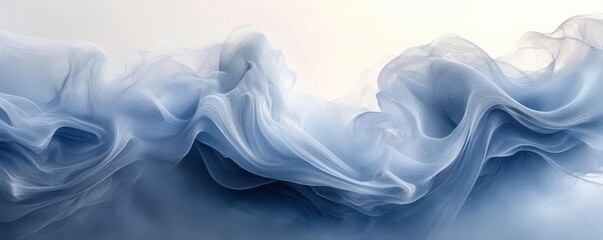 Fototapeta premium Whirlwind of smoke spirals upward with dust particles dancing in the light, abstract forms shifting with delicate transparency, soft blue and gray tones