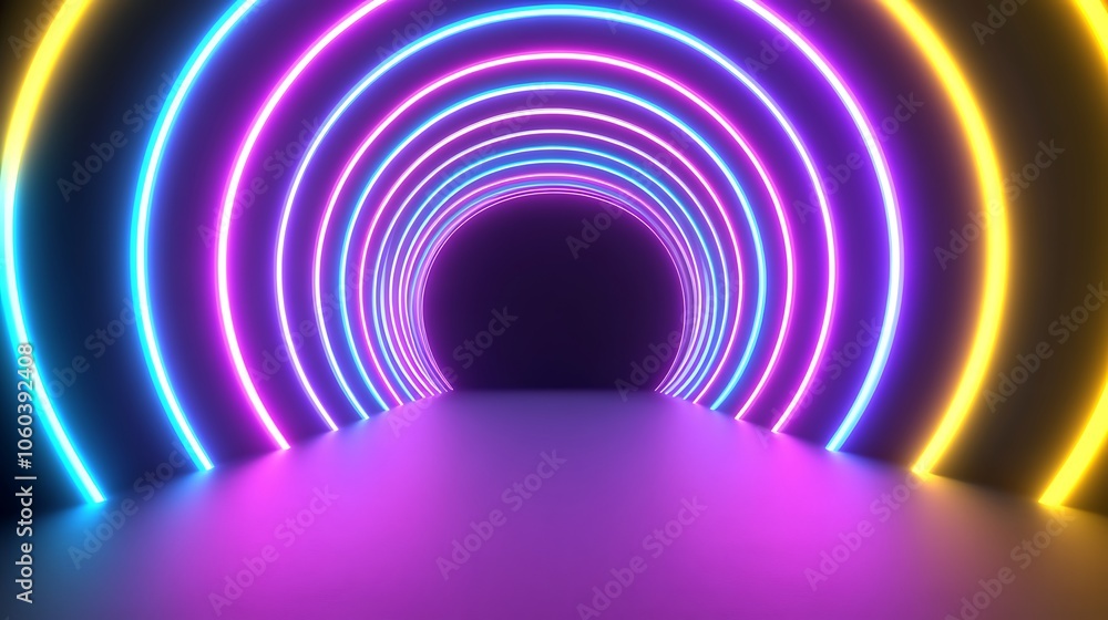 Poster abstract neon tunnel background clean blank canvas with empty space for designs
