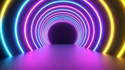 Fototapeta premium Abstract Neon Tunnel Background Clean Blank Canvas with Empty Space for Designs