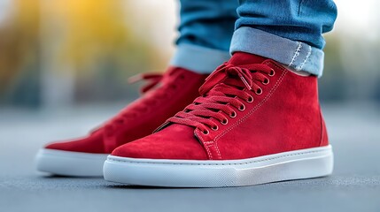 Stylish red sneakers capture attention with vibrant color and modern design for urban fashion enthusiasts