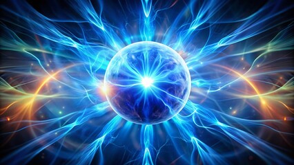 Obraz premium Abstract Energy Ball Explosion in Electric Blue - Dynamic Tilt-Shift Photography of Energy Power, Vibrant Light Effects, and Abstract Forms for Modern Art and Technology Visuals