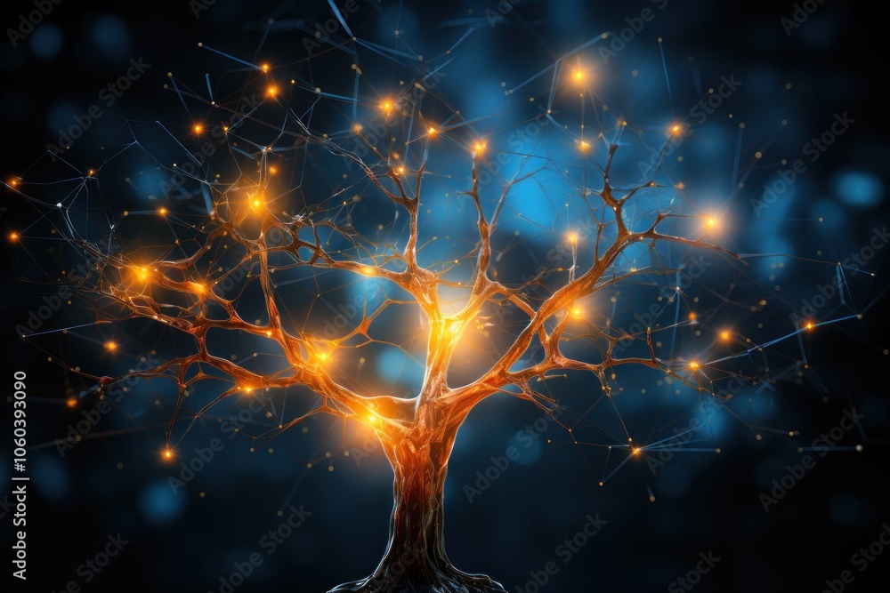 Aufkleber a glowing tree with interconnected branches and lights, symbolizing growth and connection.