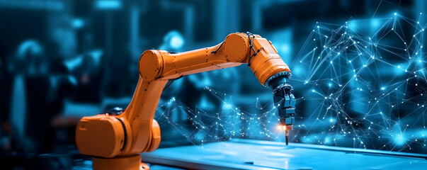 A robotic arm operating in an automated assembly line showcasing advanced modern manufacturing techniques-