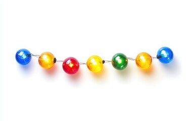 Obraz premium Colorful Christmas lights on a white background with space for text. Isolated string of colorful Christmas light bulbs. New year decoration. 