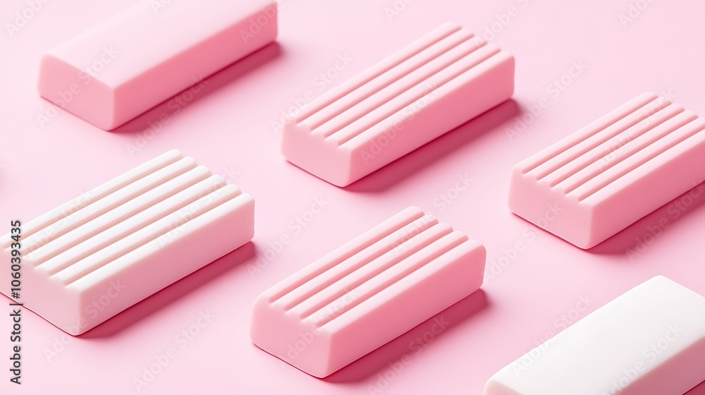 Poster pink and white soap bars on pink background subtle blur background with space for custom text
