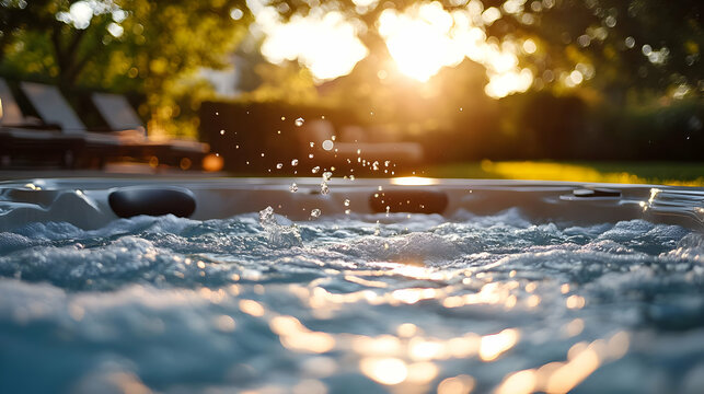 Hot Tub Water Bubbles in Sunset Light - Realistic Photo