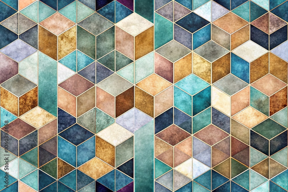 Poster abstract geometric minimalist mosaic pattern - seamless triangle and cube grid wallpaper design