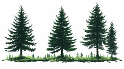 Obraz premium Green Pine Tree Forest Illustration