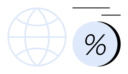 Globe representing internet with percentage symbol for access statistics growth. Ideal for technology, communication, global connectivity, internet access, data representation, statistics, market