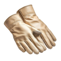 A pair of tan leather gloves with a white background Transparent background