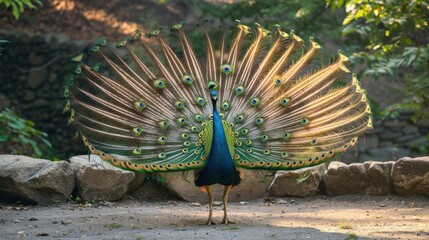 Obraz premium a peacock showing off its feathers, looking proud