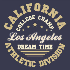 Los Angeles Sport wear typography emblem, t-shirt stamp graphics, vintage tee print, athletic apparel design fashion clothes. Vector