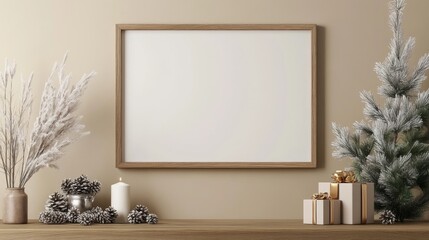 Christmas frame mockup and christmas tree. ai generated