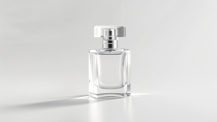 A beautiful perfume bottle on a light background. Advertising of cosmetic products and perfumes.