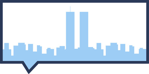 Naklejka premium Vector illustration of city silhouette in rectangle speech bubble. Patriotism, national holidays, or events celebrating American culture. Website designs for government agencies, educational instituti