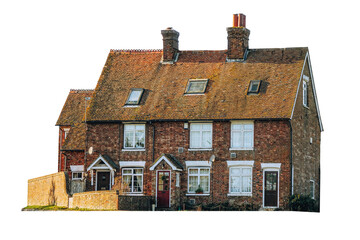 Two-story red brick old cottage bungalow in uk isolated transparent png