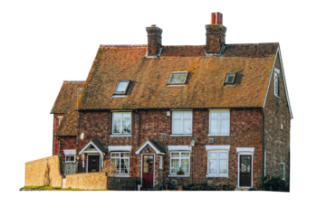 Two-story red brick old cottage bungalow in uk isolated transparent png