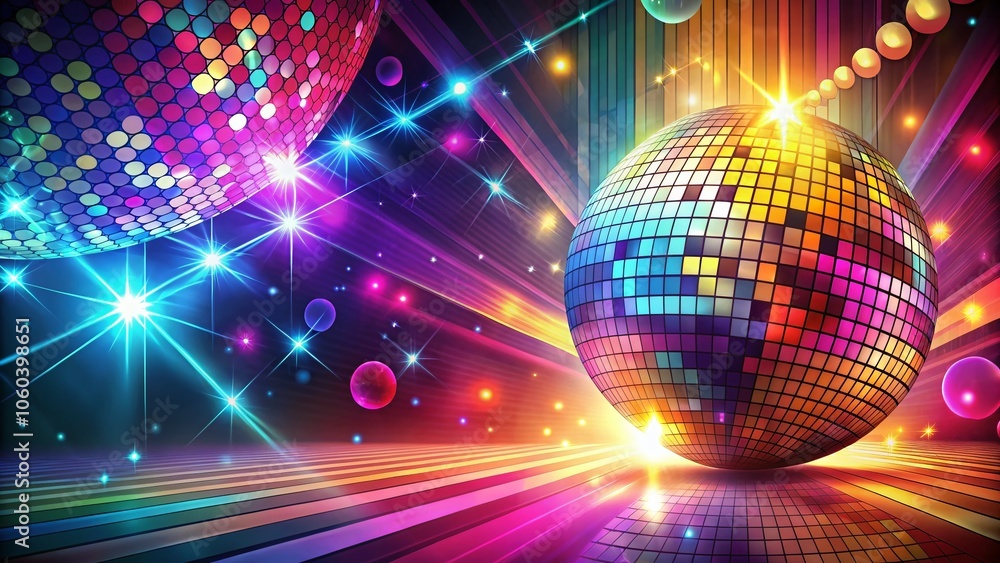 Poster abstract retro disco background vector illustration with vibrant colors, geometric shapes, and dynam