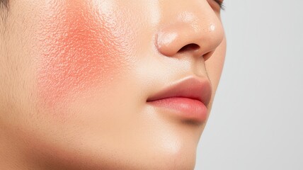 Fototapeta premium Zoomin on a person with severe rosacea flareup, showing inflamed, red skin across the cheeks rosacea flareup, red skin, facial irritation