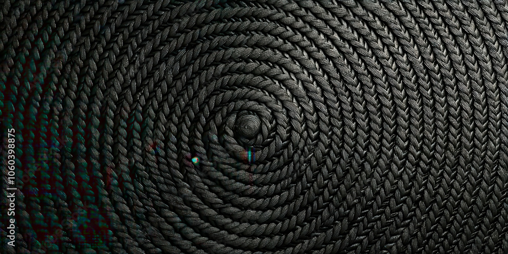 Poster a black and white photo of a rope with a spiral pattern