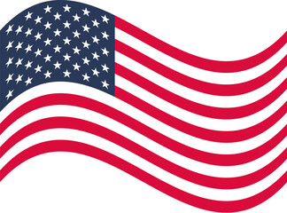 Fototapeta premium Vector illustration of the waving American flag. The flag is rectangular and features three horizontal stripes in red, white, and blue colors from top to bottom. On the left side of the flag, there ar