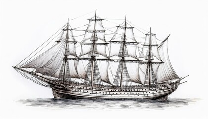 A hand-drawn sketch of a sailing ship on a white background, symbolizing exploration and adventure