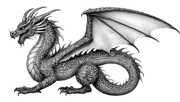 Dragon tattoo,Zentangle tribal dragon designs, black and white ornament graphics. Suitable for tattoo, pendant, carving, coloring book.786