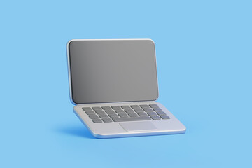 Laptop with a blank screen on a blue background, symbolizing technology and digital tools. 3D render illustration