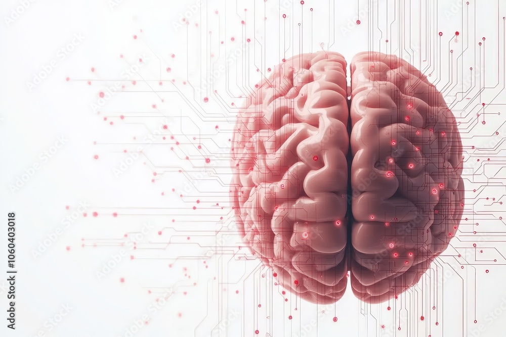 Poster futuristic brain with circuit design in 2d style