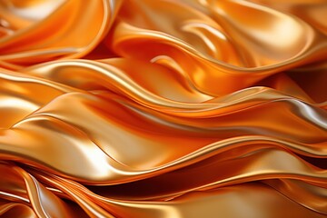 Obraz premium A close-up of smooth, shiny orange fabric with flowing waves and rich texture.
