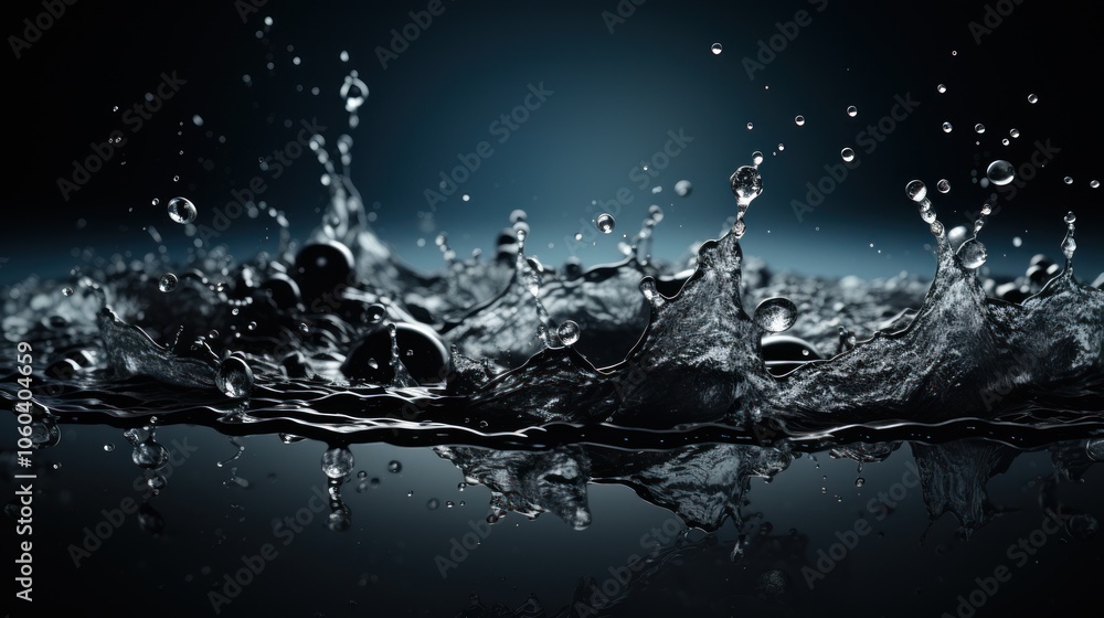 Poster close-up of water splashes creating dynamic patterns against a dark backdrop.