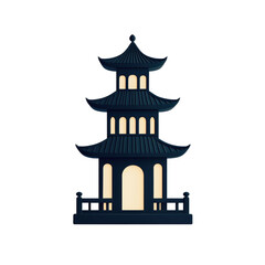3D illustration of a traditional pagoda with intricate details and illuminated windows, showcasing cultural and architectural beauty. Isolated on transparent background, png.