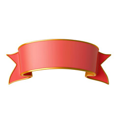 3D illustration of a red ribbon banner with gold edges, showcasing a decorative and vibrant design suitable for announcements or celebrations. Isolated on transparent background, png.