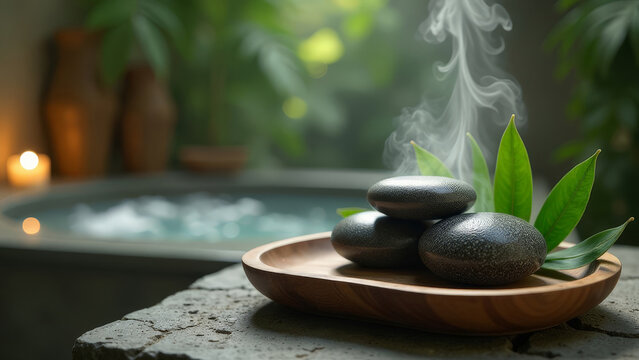 SPA area with hot massage stones.