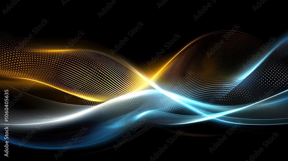 Poster abstract gold and blue waves subtle blur background with space for custom text