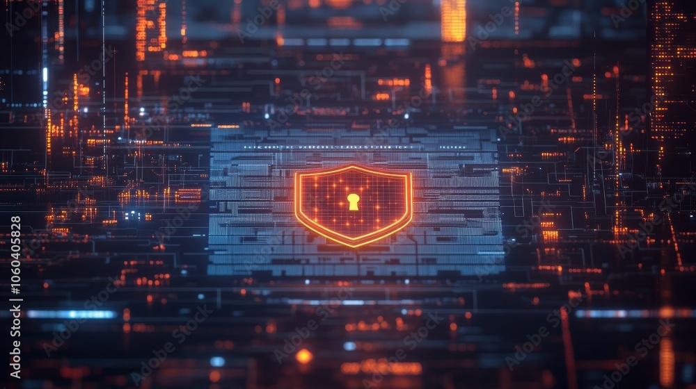 Aufkleber the computer screen displays a shield and lock icon, symbolizing enhanced internet security during l