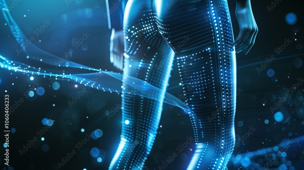 Poster a pair of fitness leggings with embedded sensors that measure muscle activity providing realtime fee