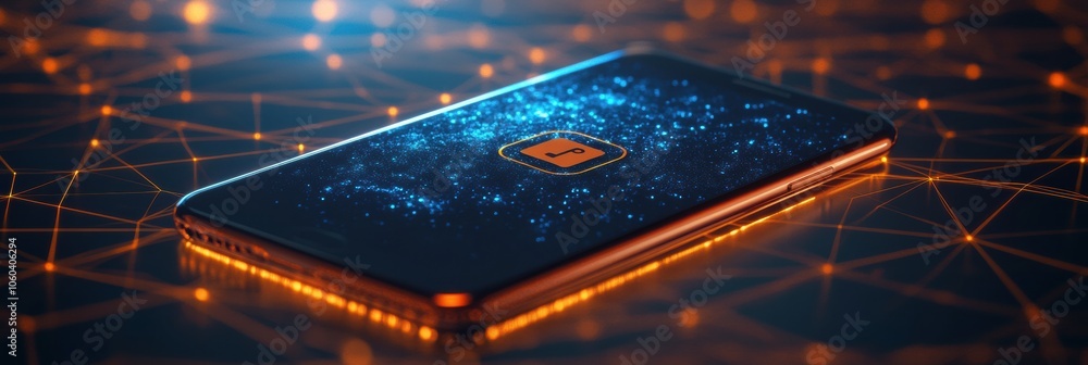 Leinwandbilder a smartphone rests on a surface showing a glowing lock icon, representing security and privacy in a 