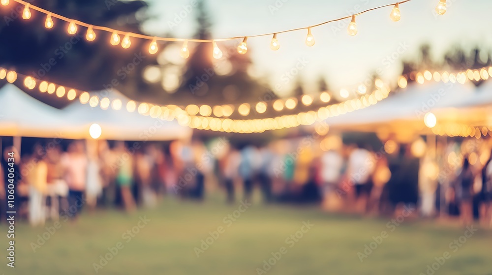 Aufkleber outdoor party with string lights blank background with copy space for design projects